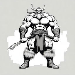 An aggressive Nordic barbarian in a sketch style, rendered in black and white