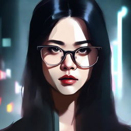 A digital painting of a young Asian woman with glasses and long straight hair