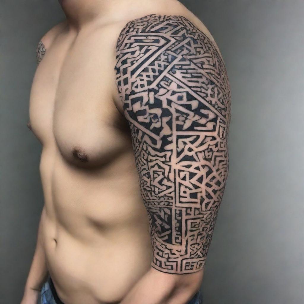 Create a detailed tattoo design featuring intricate patterns and bold lines