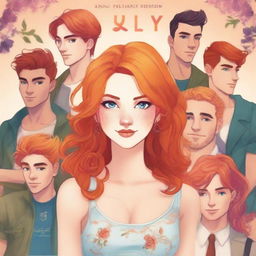 A book cover featuring an attractive girl with orange hair standing in the foreground