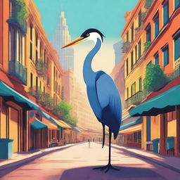 Create an image depicting a heron taking over Buenos Aires, Argentina, in the style of a Pixar movie