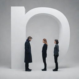 Two people, a man and a woman, separated by a giant, decorative letter 'S'. They appear to be a couple, engaged in a silent conversation with subtle expressions of unspoken emotions.