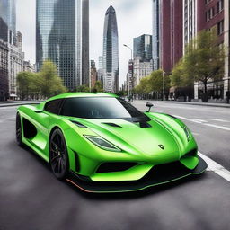 A high-definition image of a Koenigsegg Jesko, showcasing its sleek design, aerodynamic curves, and vibrant paint job