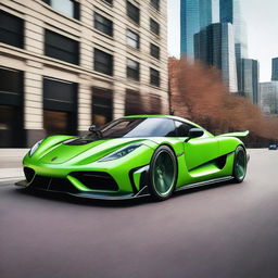 A high-definition image of a Koenigsegg Jesko, showcasing its sleek design, aerodynamic curves, and vibrant paint job