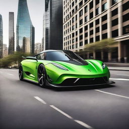 A high-definition image of a Koenigsegg Jesko, showcasing its sleek design, aerodynamic curves, and vibrant paint job