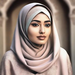 A tasteful and respectful portrayal of a woman wearing a hijab, depicted in a beautiful and elegant manner