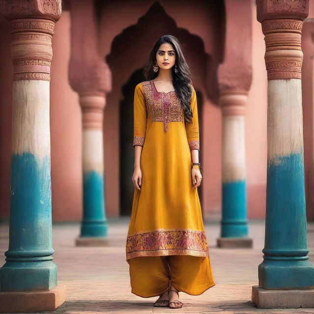 A young Indian woman wearing a salwar kurta with a modern twist