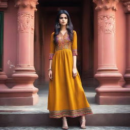 A young Indian woman wearing a salwar kurta with a modern twist