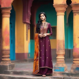 A young Indian woman wearing a salwar kurta with a modern twist