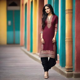 A young Indian woman wearing a salwar kurta with a modern twist