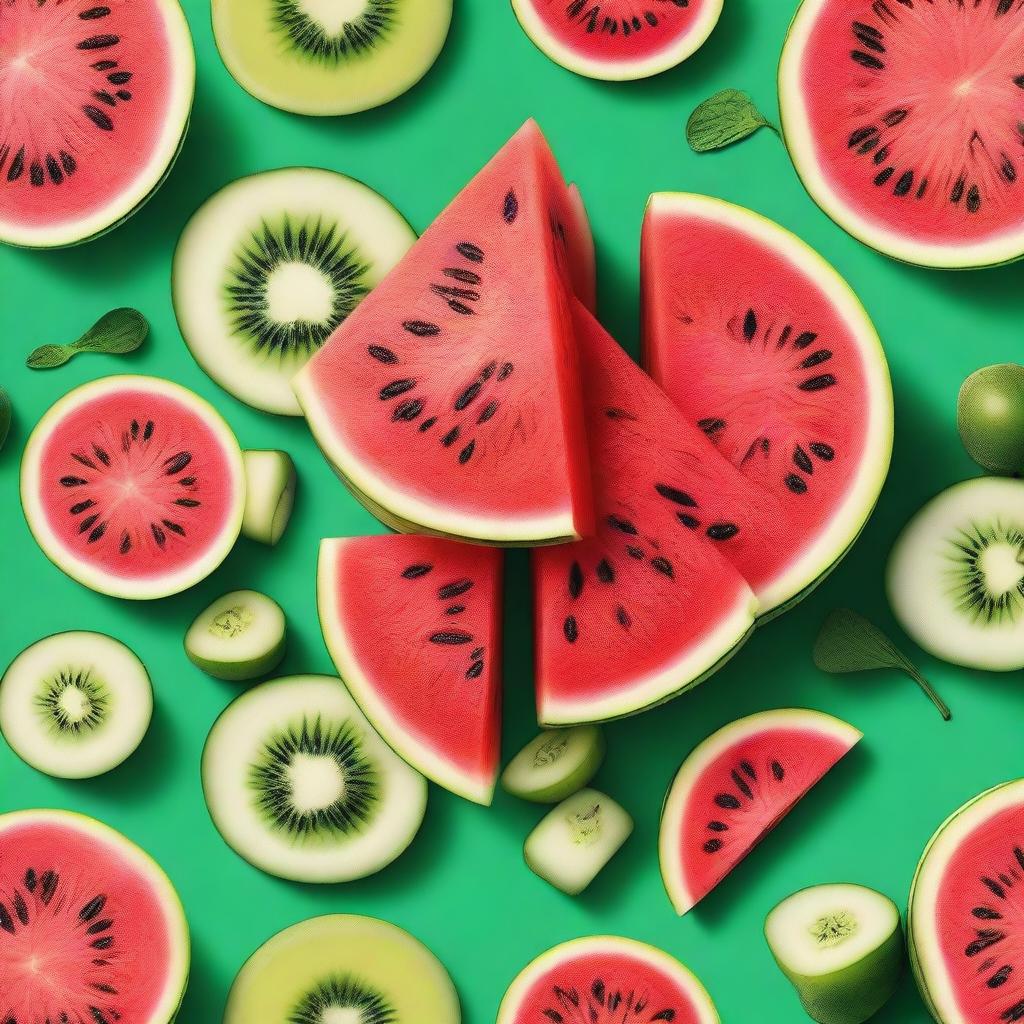 The cover features vibrant images of watermelon, melon, and cucumber arranged in a visually appealing, symmetrical layout