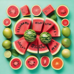 The cover features vibrant images of watermelon, melon, and cucumber arranged in a visually appealing, symmetrical layout