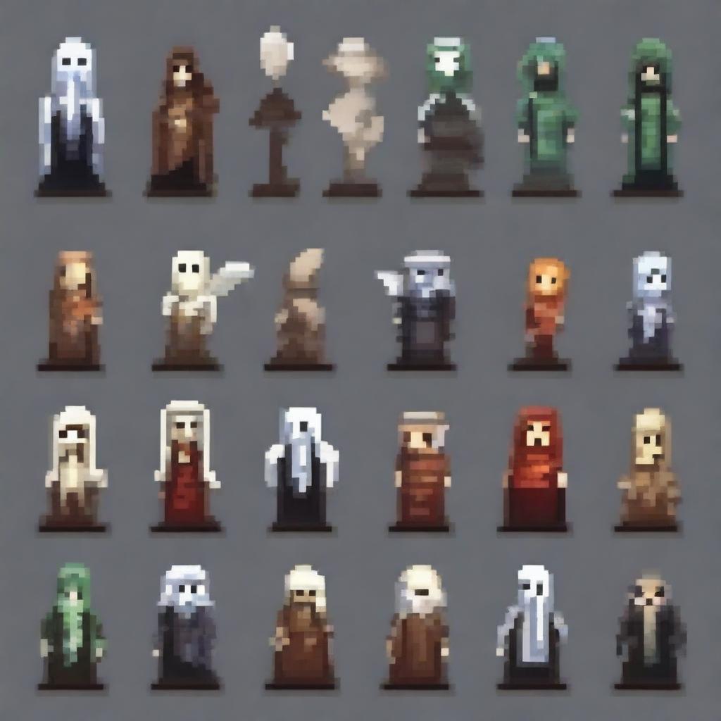 Create a 16-bit pixel art sprite in a top-down view featuring paranormal elements