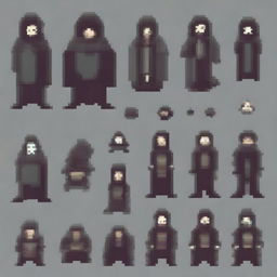 Create a 16-bit pixel art sprite in a top-down view featuring paranormal elements