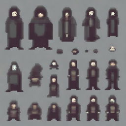 Create a 16-bit pixel art sprite in a top-down view featuring paranormal elements