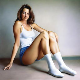 A realistic image of a woman, depicted in almost the real world