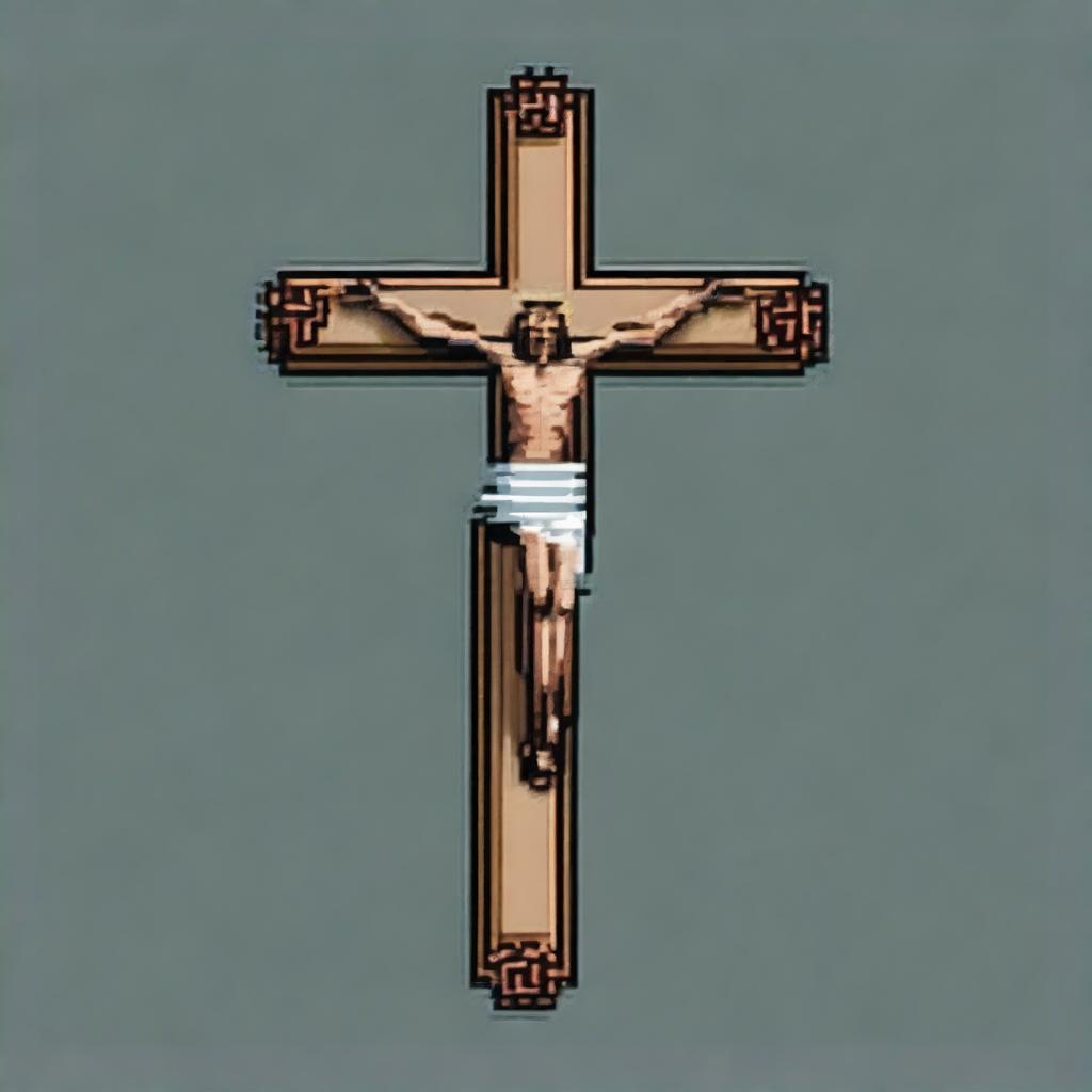 Create a 16-bit pixel art sprite in a top-down view featuring a crucifix