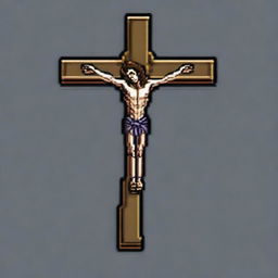 Create a 16-bit pixel art sprite in a top-down view featuring a crucifix