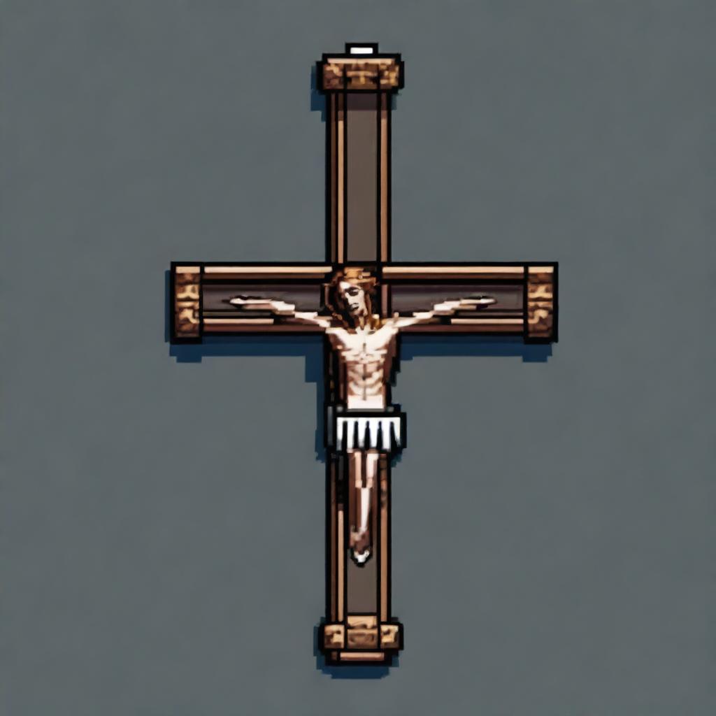 Create a 16-bit pixel art sprite in a top-down view featuring a crucifix