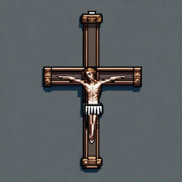 Create a 16-bit pixel art sprite in a top-down view featuring a crucifix