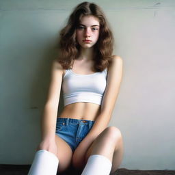 A realistic image of an 18-year-old woman, depicted in almost the real world