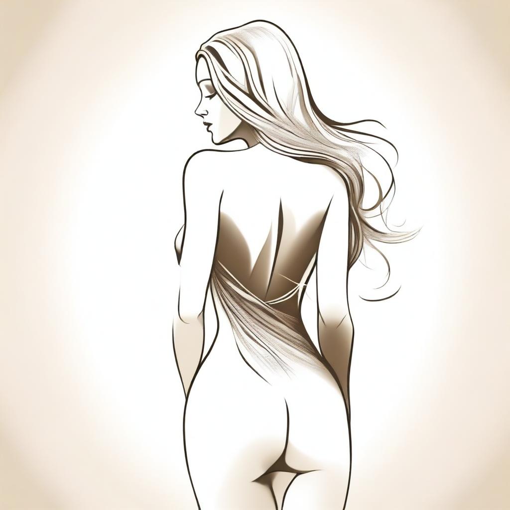 A blonde woman with a curvy figure, depicted from the back