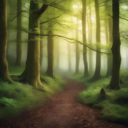 A captivating book cover featuring a mysterious forest with a hidden path