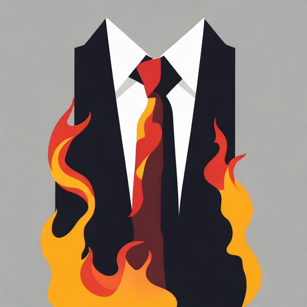 Create a minimalist movie poster featuring a necktie on fire