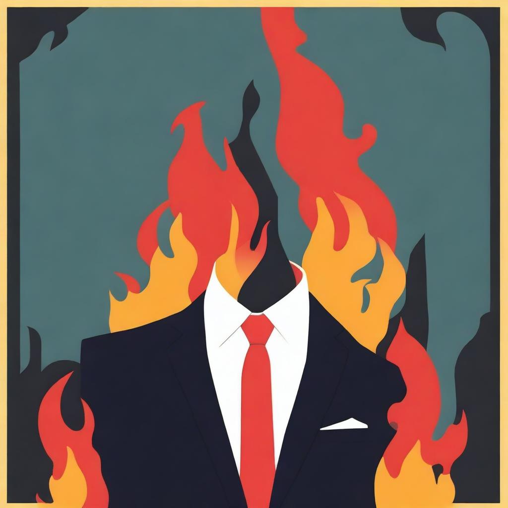 Create a minimalist movie poster featuring a necktie on fire