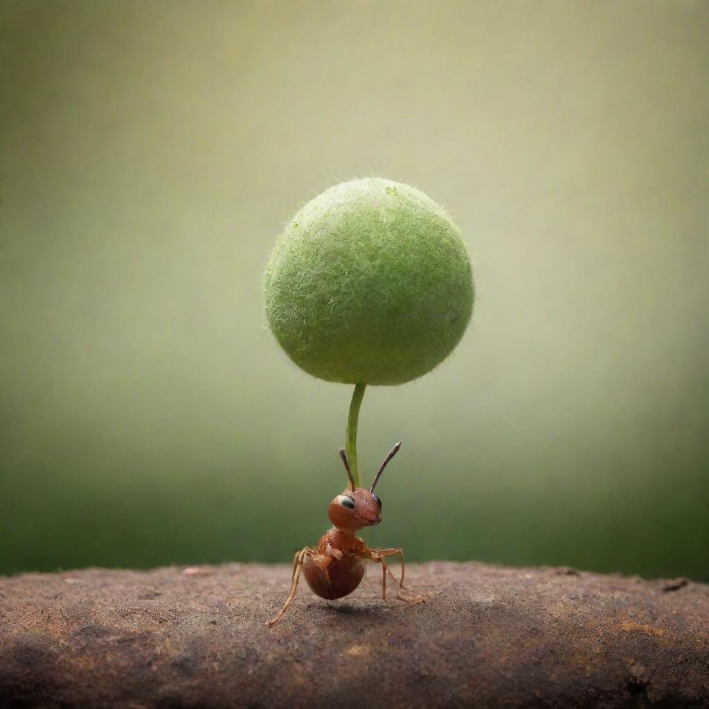 Present an anthropomorphic seed engaged in a solitary dialogue. It discusses its dreams and fears of growing into a plant, its expressive features revealing its thoughts and emotions, all while an attentive ant is conspicuously absent.