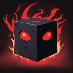 An anime-style devil cube with sharp, angular features and glowing red eyes