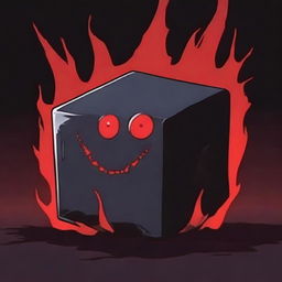 An anime-style devil cube with sharp, angular features and glowing red eyes