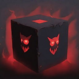 An anime-style devil cube with sharp, angular features and glowing red eyes