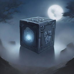 An anime-style cursed cube with intricate, dark runes etched into its surface