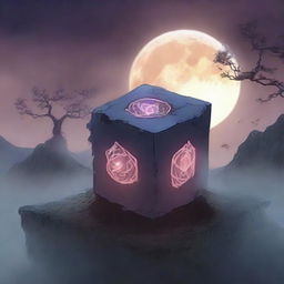 An anime-style scene showing a destroyed cursed cube