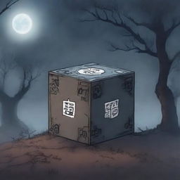 An anime-style cracked cursed cube with dark, intricate runes etched into its surface