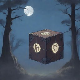 An anime-style cursed cube that has been broken into pieces