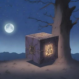 An anime-style cursed cube that has been broken into pieces