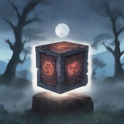 An anime-style cursed cube that has been broken into pieces