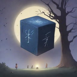 An anime-style scene where a cursed cube has been released