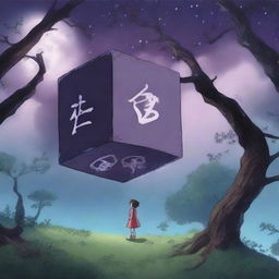 An anime-style scene where a cursed cube has been released