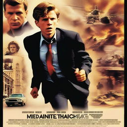 A movie poster featuring a young man with dark blonde hair, around 16 years old, who has secretly become a billionaire by selling humans to big factories in Africa