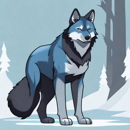 A tall, muscular wolf furry with a dark, smoky gray fur coat stands proudly, exuding an air of dominance and sensuality