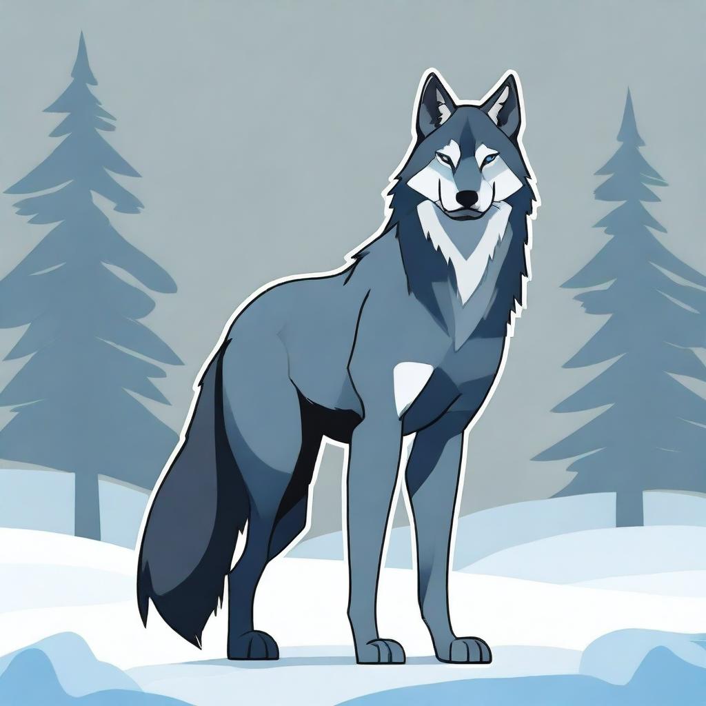 A tall, muscular wolf furry with a dark, smoky gray fur coat stands proudly, exuding an air of dominance and sensuality