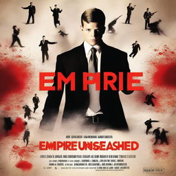 Create a movie poster for 'Empire Unleashed,' the second movie featuring sixteen-year-old Alex, a fugitive with dark blonde hair, who expands his trafficking empire while evading a highly skilled task force led by Agent Carter