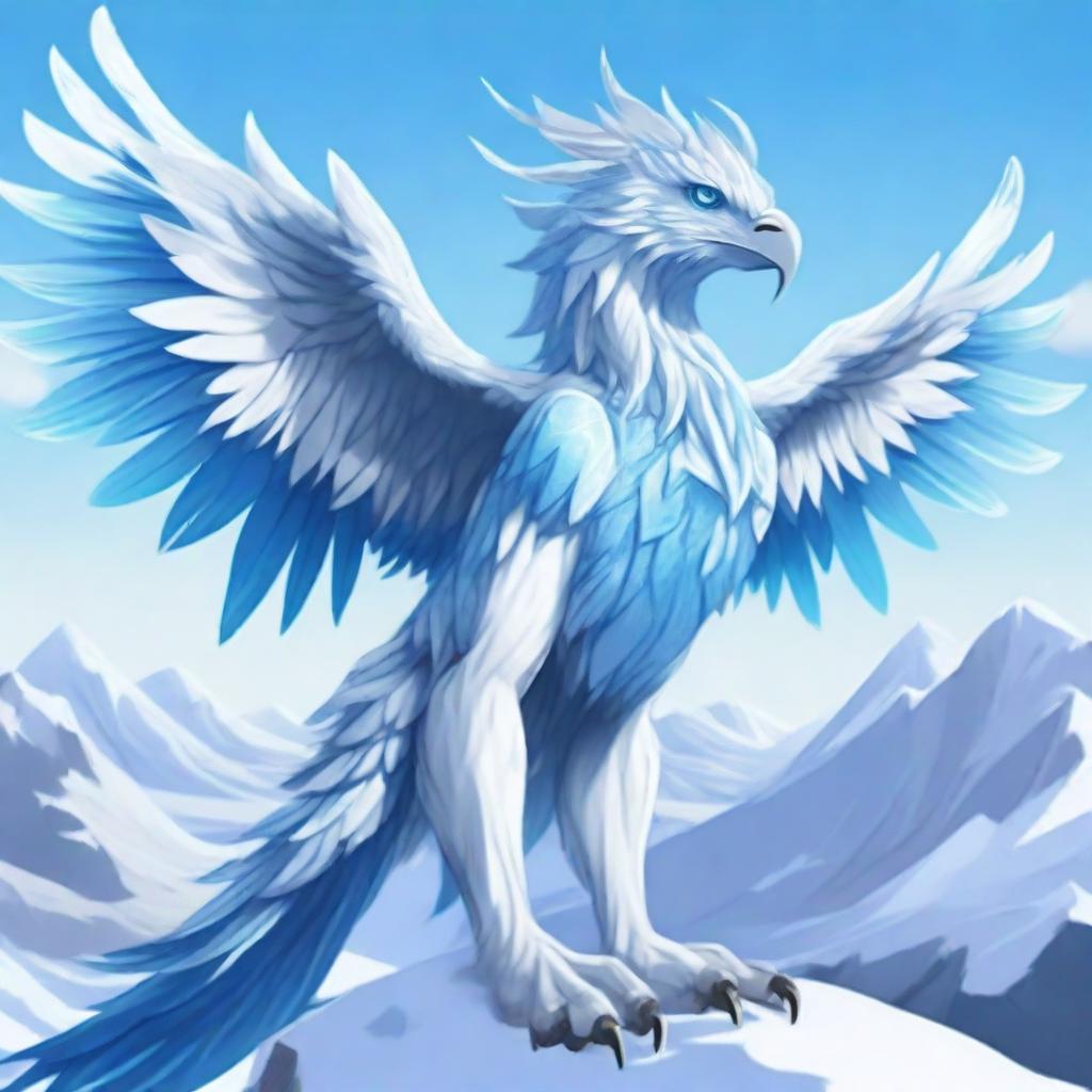 A majestic ice griffin depicted in an anime style