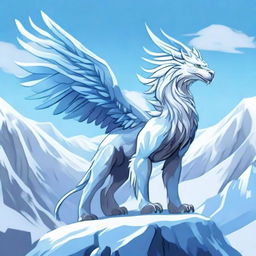 A majestic ice griffin depicted in an anime style