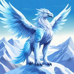 A majestic ice griffin depicted in an anime style