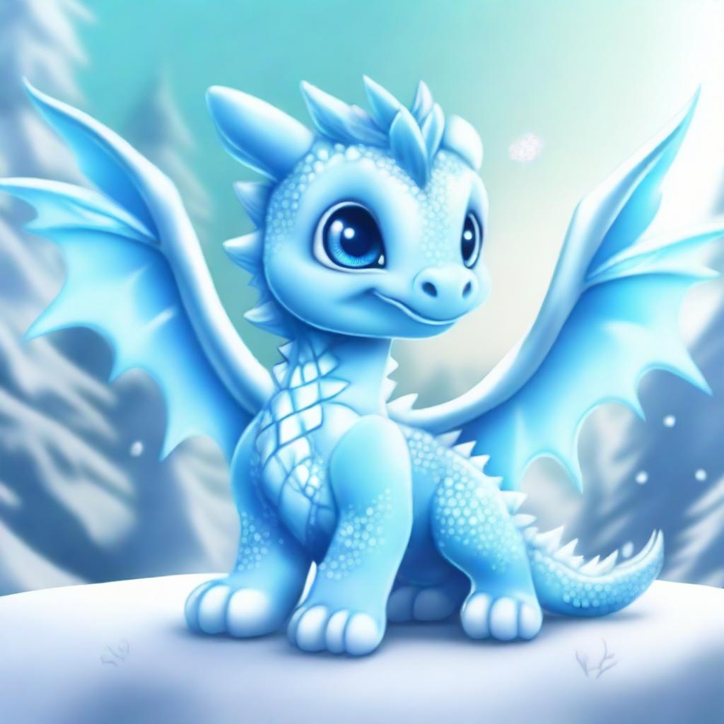 An adorable baby ice dragon depicted in an anime style