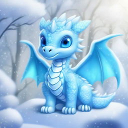 An adorable baby ice dragon depicted in an anime style